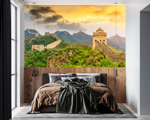 GM0630 Grace & Gardenia Great Wall of China Premium Peel and Stick Mural 156in wide x 112in height, Green Yellow