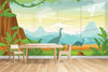 GM0670 Grace & Gardenia Dinosaur Landscape Premium Peel and Stick Mural 206in wide x 112in height, Green Brown Blue Yellow