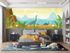 GM0670 Grace & Gardenia Dinosaur Landscape Premium Peel and Stick Mural 206in wide x 112in height, Green Brown Blue Yellow