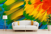 GM0680 Grace & Gardenia Parrot Feathers Premium Peel and Stick Mural 156in wide x 112in height, Blue Yellow Green Red