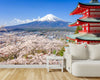 GM0730 Grace & Gardenia Mt. Fuji in the Spring Premium Peel and Stick Mural 156in wide x 112in height, Blue White Red