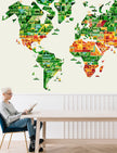 GM9011q60U Grace & Gardenia Skyline Map Unpasted Paper Mural 13ft wide x 10ft high Red Orange Green Yellow