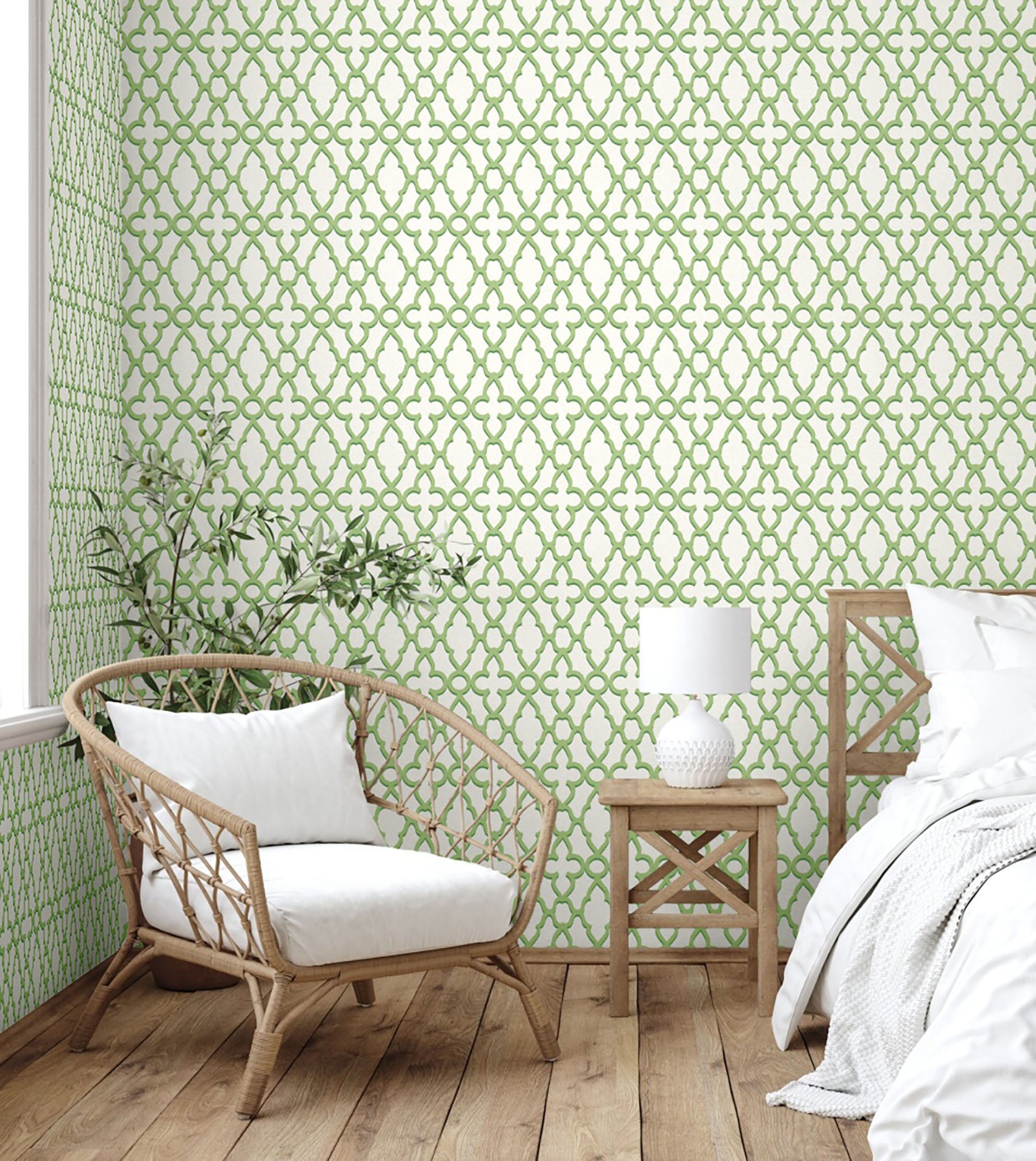 GN0051 Trellis Pattern Fine Wallpaper Roll size 26 inch Wide x 27 ft. Long, Green