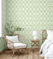 GP0061 Trellis Pattern  Premium Paper Peel and Stick Wallpaper Panel, Green/Cream