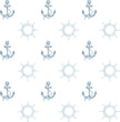 GN1011 Anchors and Wheels Fine Wallpaper Roll size 26 inch Wide x 27 ft. Long, Blue, White