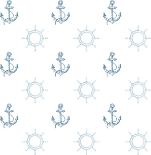 GN1011 Anchors and Wheels Fine Wallpaper Roll size 26 inch Wide x 27 ft. Long, Blue, White