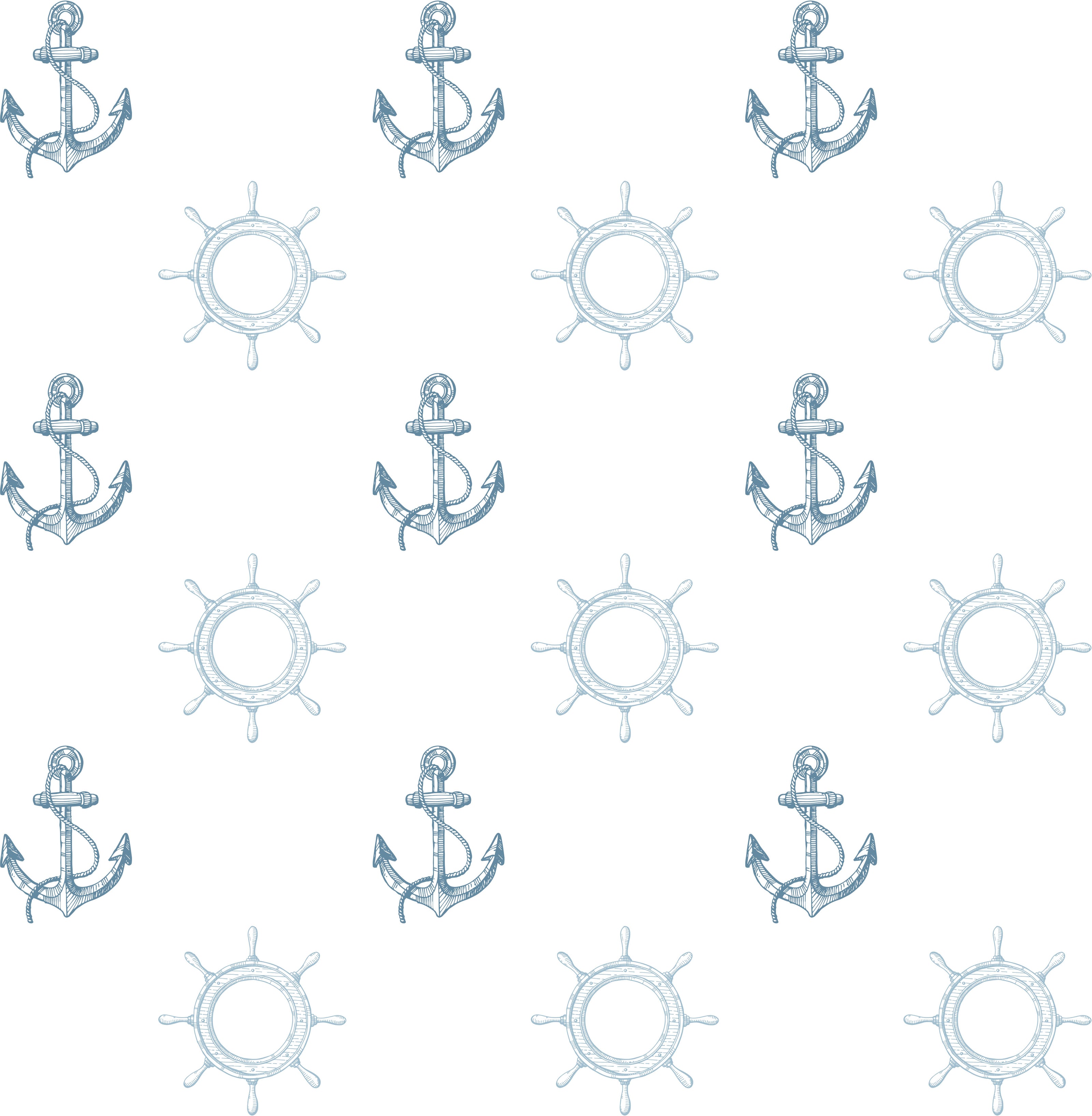 GN1011 Anchors and Wheels Fine Wallpaper Roll size 26 inch Wide x 27 ft. Long, Blue, White