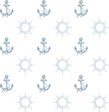 GN1011 Anchors and Wheels Fine Wallpaper Roll size 26 inch Wide x 27 ft. Long, Blue, White