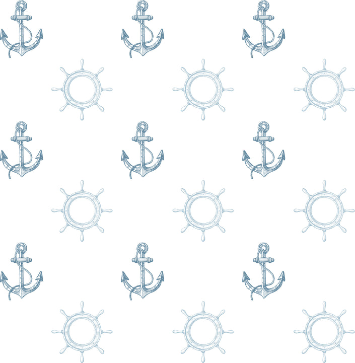 GN1011 Anchors and Wheels Fine Wallpaper Roll size 26 inch Wide x 27 ft. Long, Blue, White