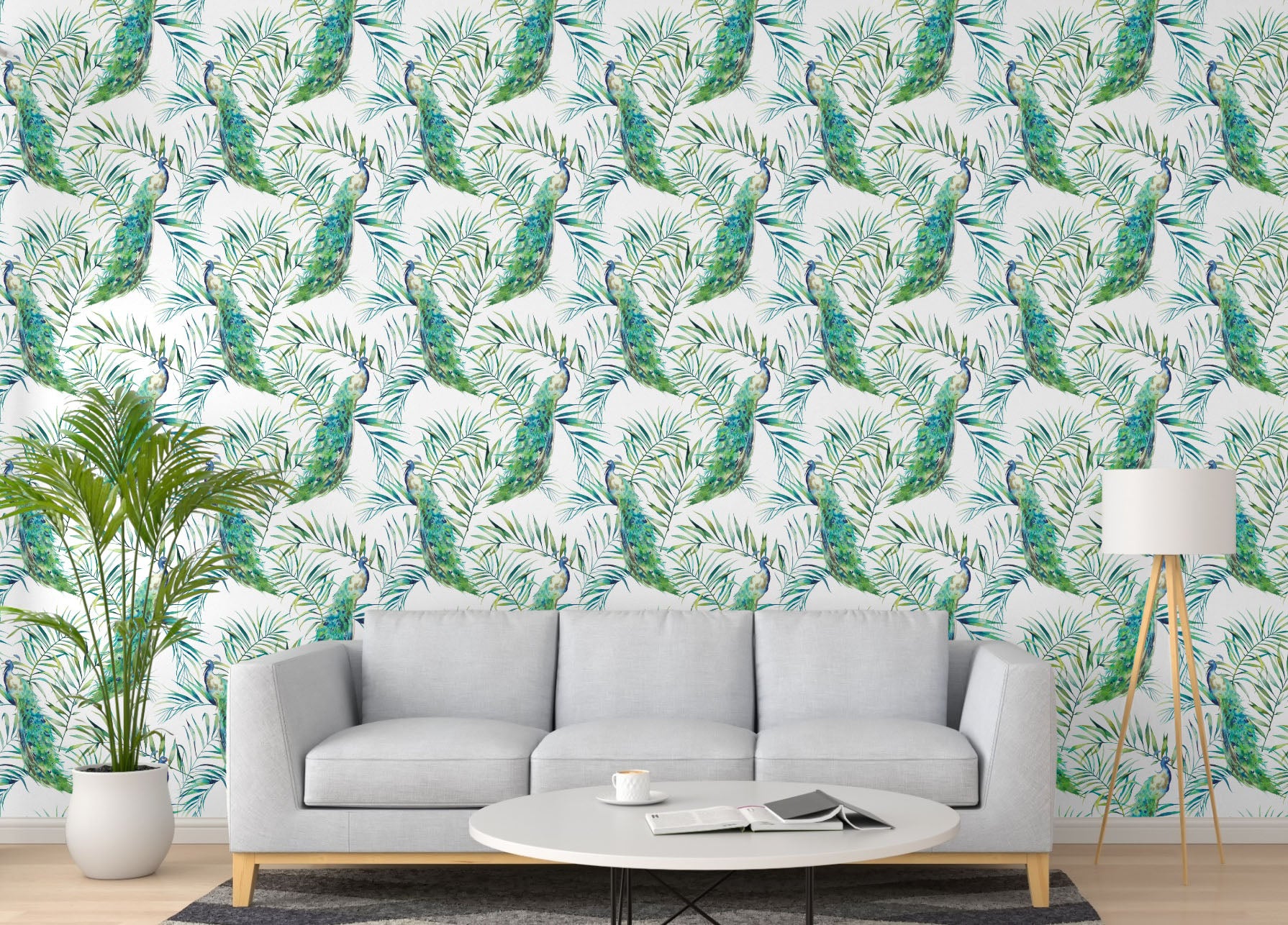 GN2031 Peacock Fine Wallpaper Roll size 26 inch Wide x 27ft. Long, Green, Blue, White