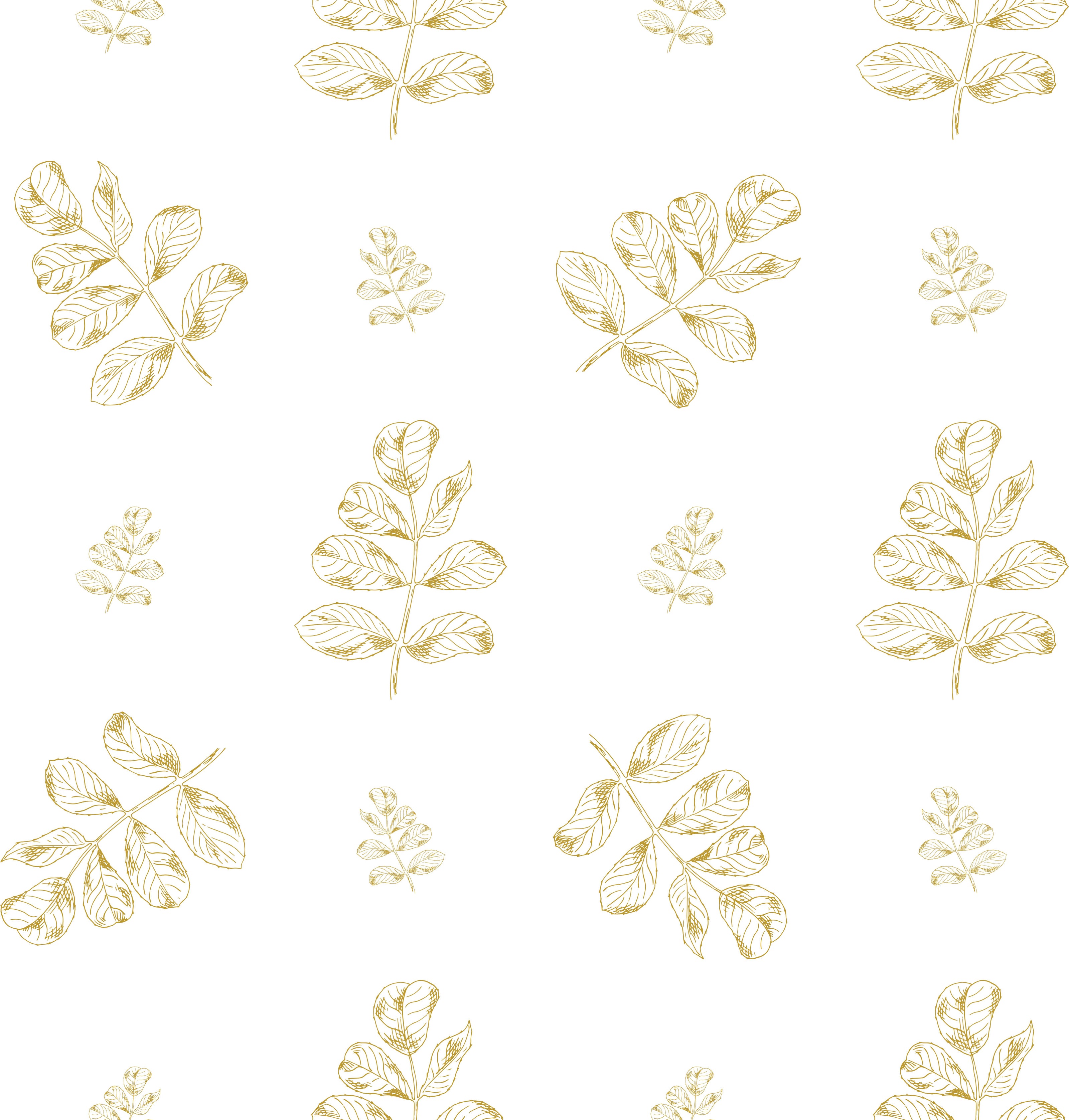 GN5012 Hand Drawn Leaves Fine Wallpaper Roll size 26 inch Wide x 27ft. Long, Mustard, White