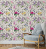 GP5051 Vibrant Flowers on Black and White Premium Paper Peel and Stick Wallpaper Panel, Multicolor