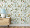 GN5041 Wildflowers and Butterflies Fine Wallpaper Roll size 26 inch Wide x 27 ft. Long, Cream/Green