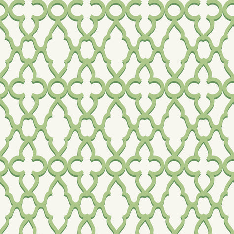 GP0061 Trellis Pattern  Premium Paper Peel and Stick Wallpaper Panel, Green/Cream