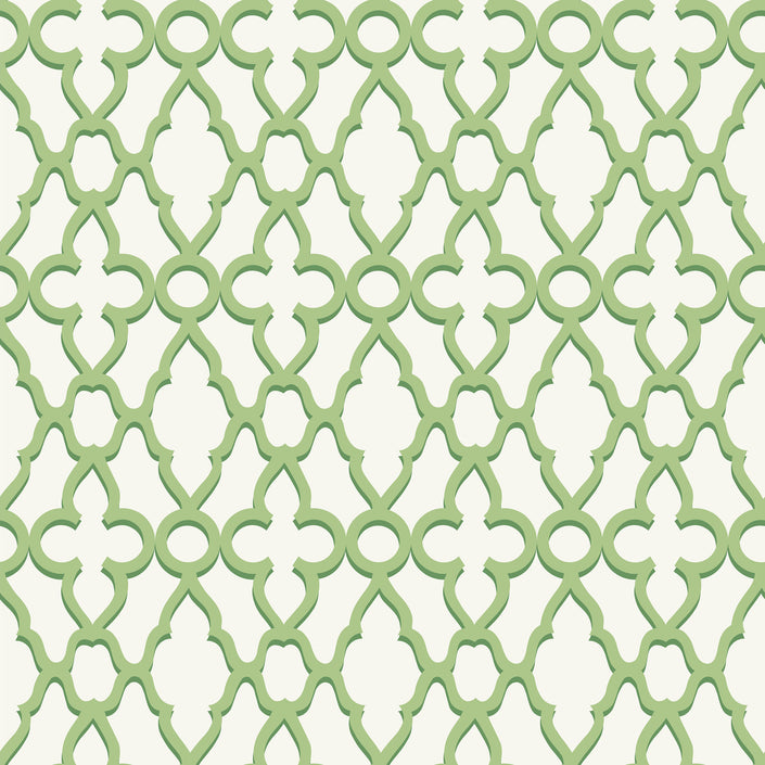 GP0061 Trellis Pattern  Premium Paper Peel and Stick Wallpaper Panel, Green/Cream