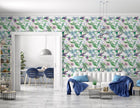 GP1001 Grace & Gardenia - Tropical Watercolor Floral Peel and Stick 6 Ft x 26 In Wallpaper Panel Green/Blue/Purp