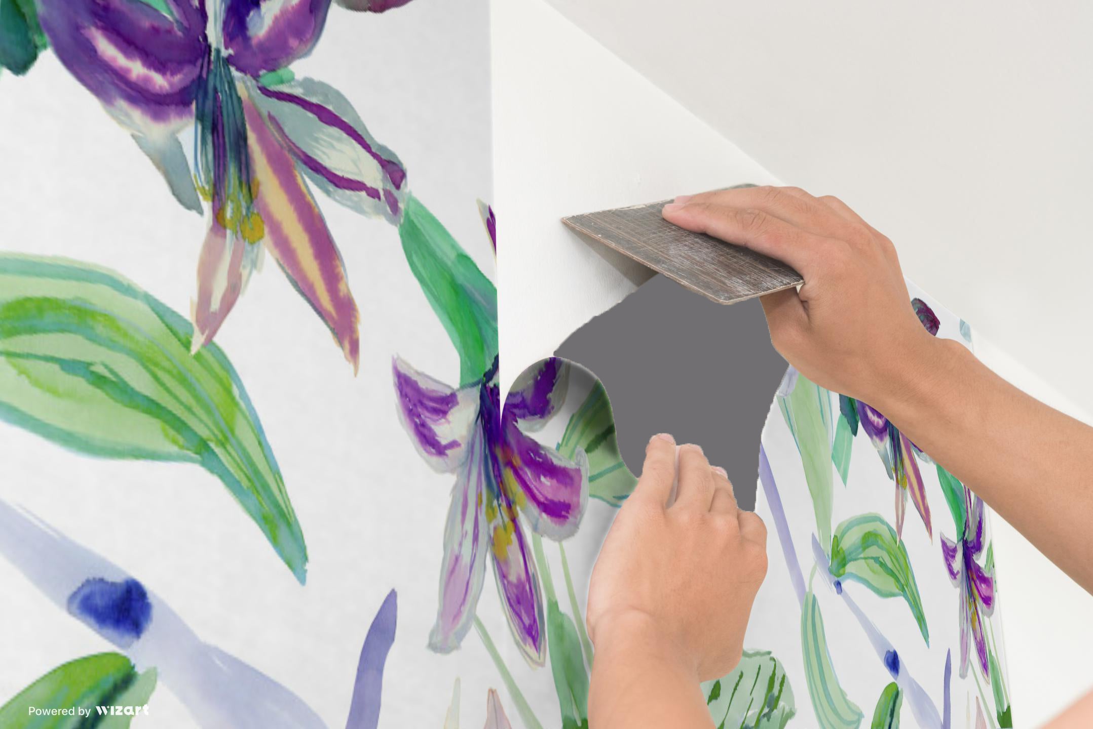 GP1001 Grace & Gardenia - Tropical Watercolor Floral Peel and Stick 6 Ft x 26 In Wallpaper Panel Green/Blue/Purp