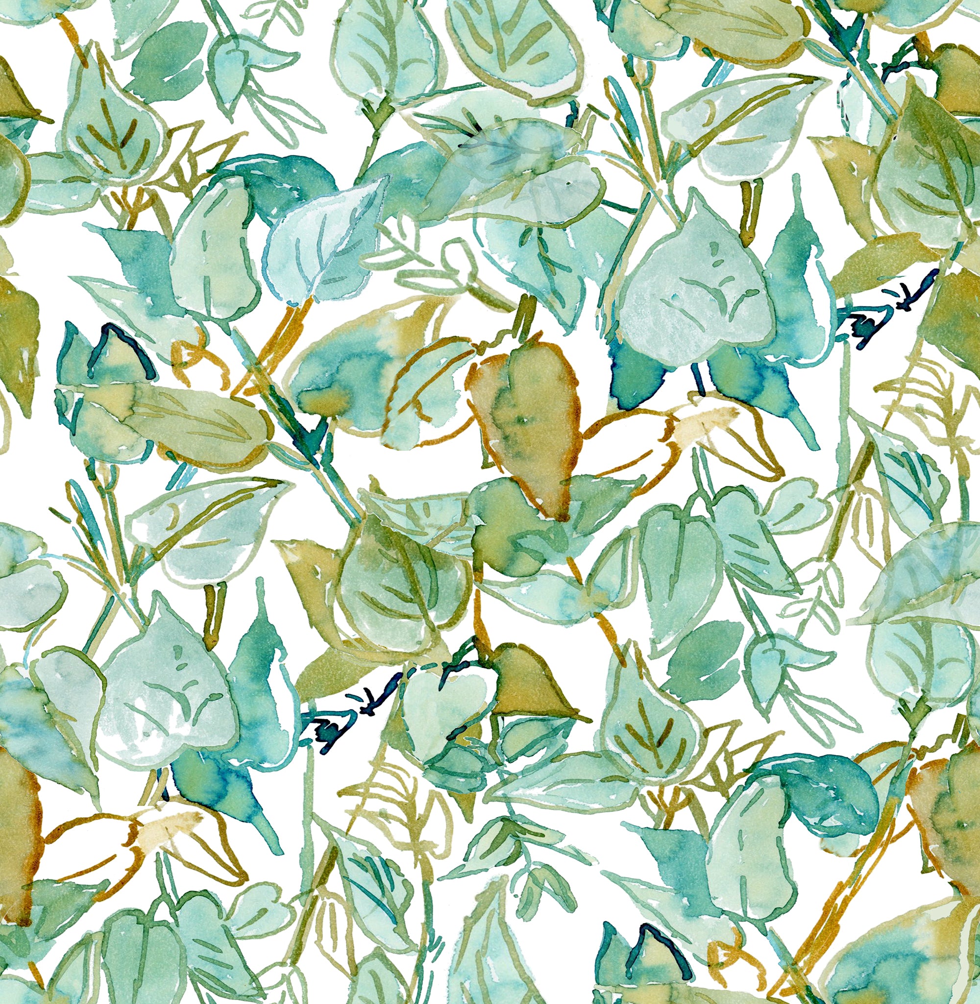 GP1003 Grace & Gardenia - Green Leaves Peel and Stick Wallpaper Panel 6 Ft High x 26 Wide