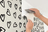 GP1006 Grace & Gardenia - Hand Painted Hearts Black on Beige Premium Peel and Stick Wallpaper Panel 6 Ft High x 26 Wide