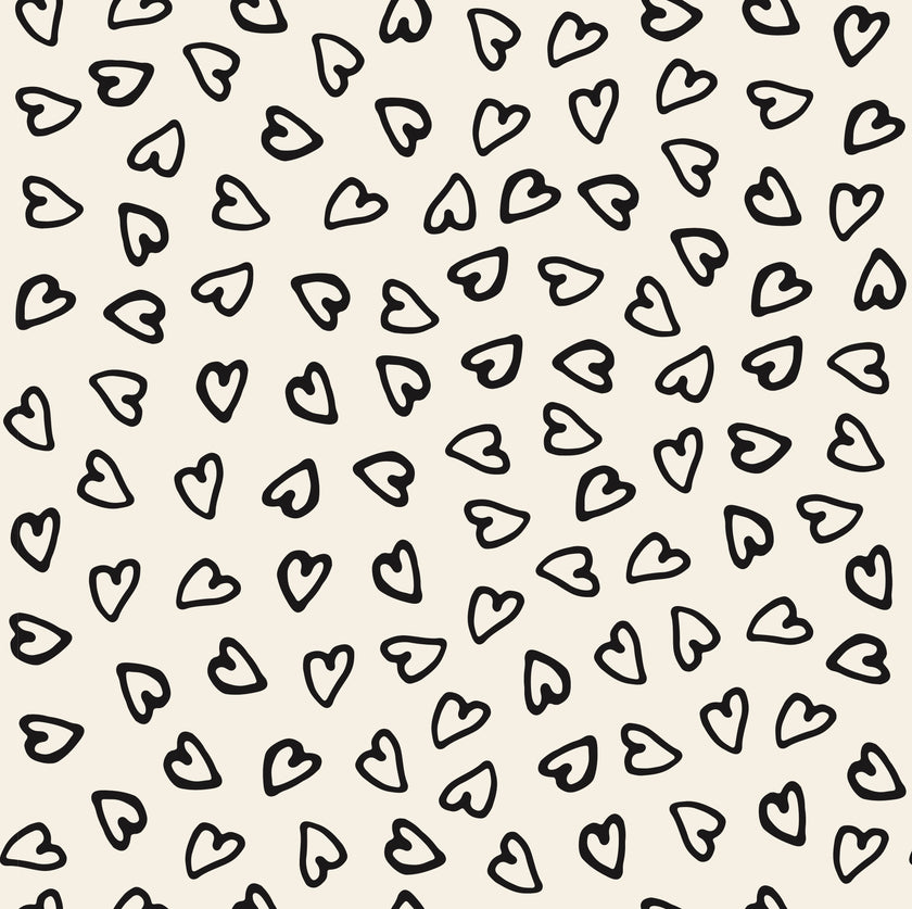 GP1006 Hand Painted Hearts Premium Peel and Stick Wallpaper Panel 6 Ft High x 26 Wide Black on Beige