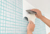 GP1900122 Grace & Gardenia Light Blue Hand Painted Grid on White Premium Peel and Stick Wallpaper Panel 6' High x 26