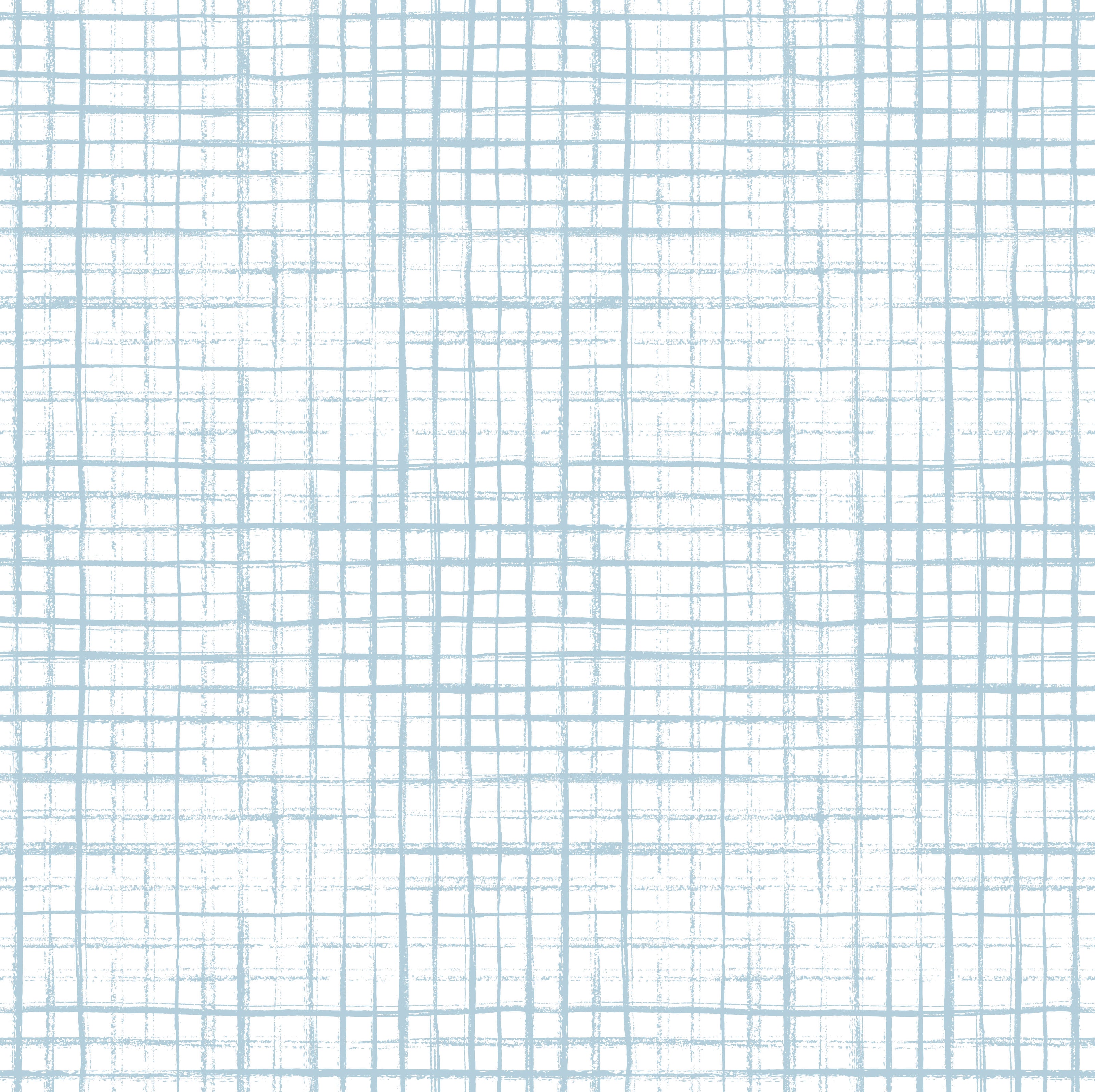 GP1900122 Grace & Gardenia Light Blue Hand Painted Grid on White Premium Peel and Stick Wallpaper Panel 6' High x 26