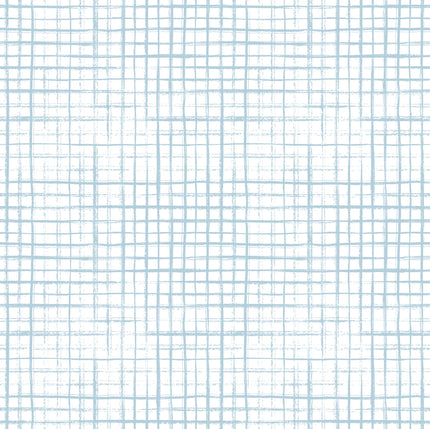 GP1900122 Grace & Gardenia Light Blue Hand Painted Grid on White Premium Peel and Stick Wallpaper Panel 6' High x 26