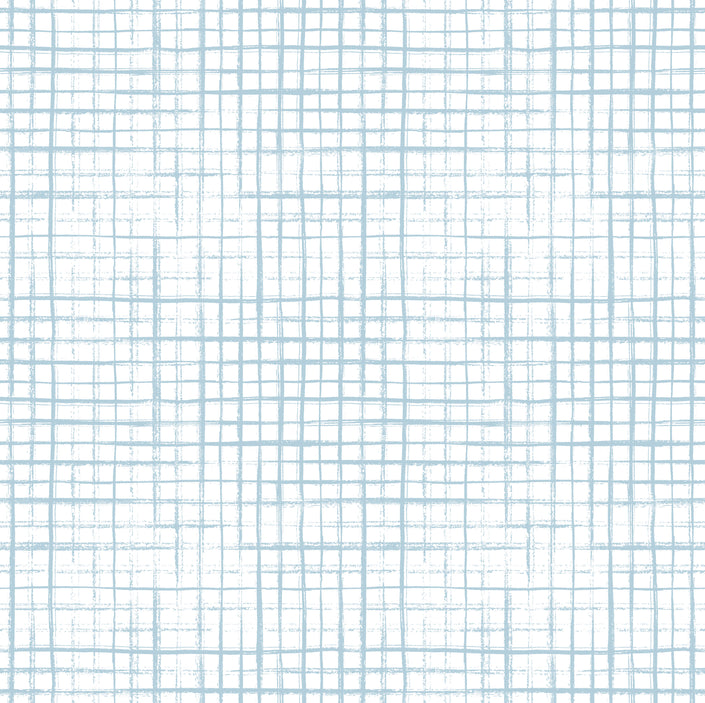 GP1900122 Grace & Gardenia Light Blue Hand Painted Grid on White Premium Peel and Stick Wallpaper Panel 6' High x 26
