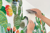 GP1900161 Grace & Gardenia Cactus and Frog on White Premium Paper Peel and Stick Wallpaper Panel 6 Ft High x 26