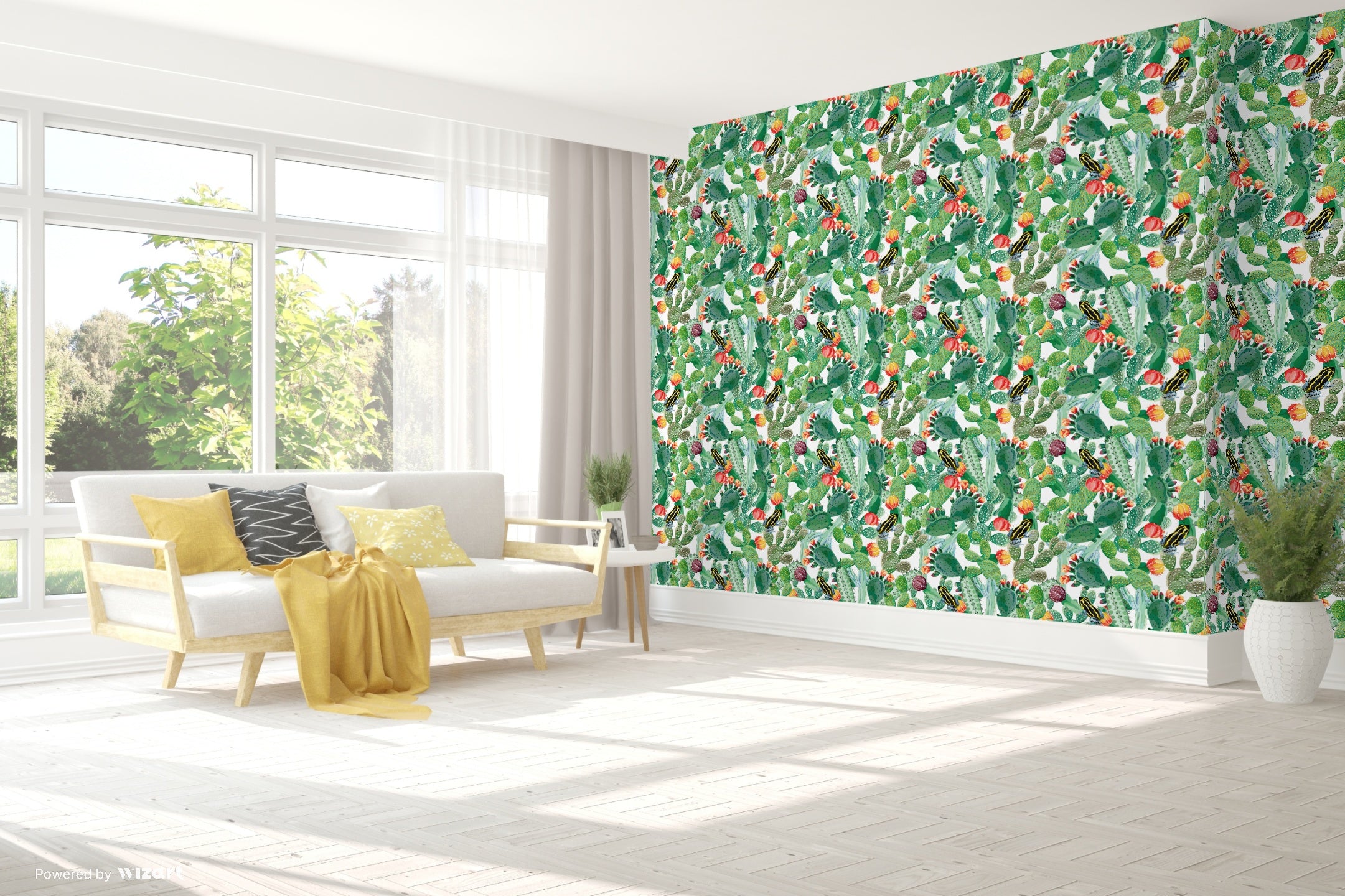 GP1900161 Grace & Gardenia Cactus and Frog on White Premium Paper Peel and Stick Wallpaper Panel 6 Ft High x 26