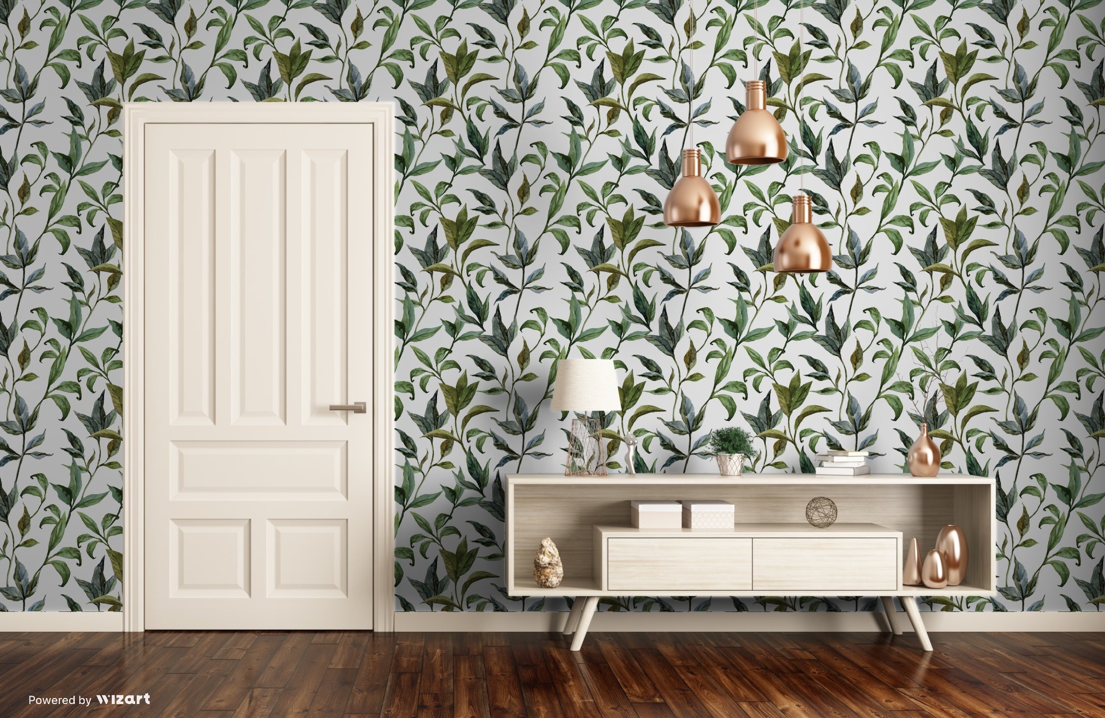 GP1900251 Curling Leaves on White Premium Peel and Stick  6 Ft High x 26 Wide Wallpaper Panel