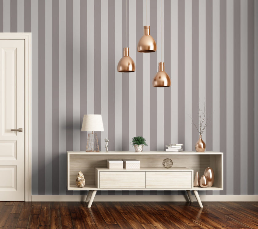 GP1900271 Gray Stripes Peel and Stick Wallpaper Roll 19 inch Wide x 18 ft. Long Gray