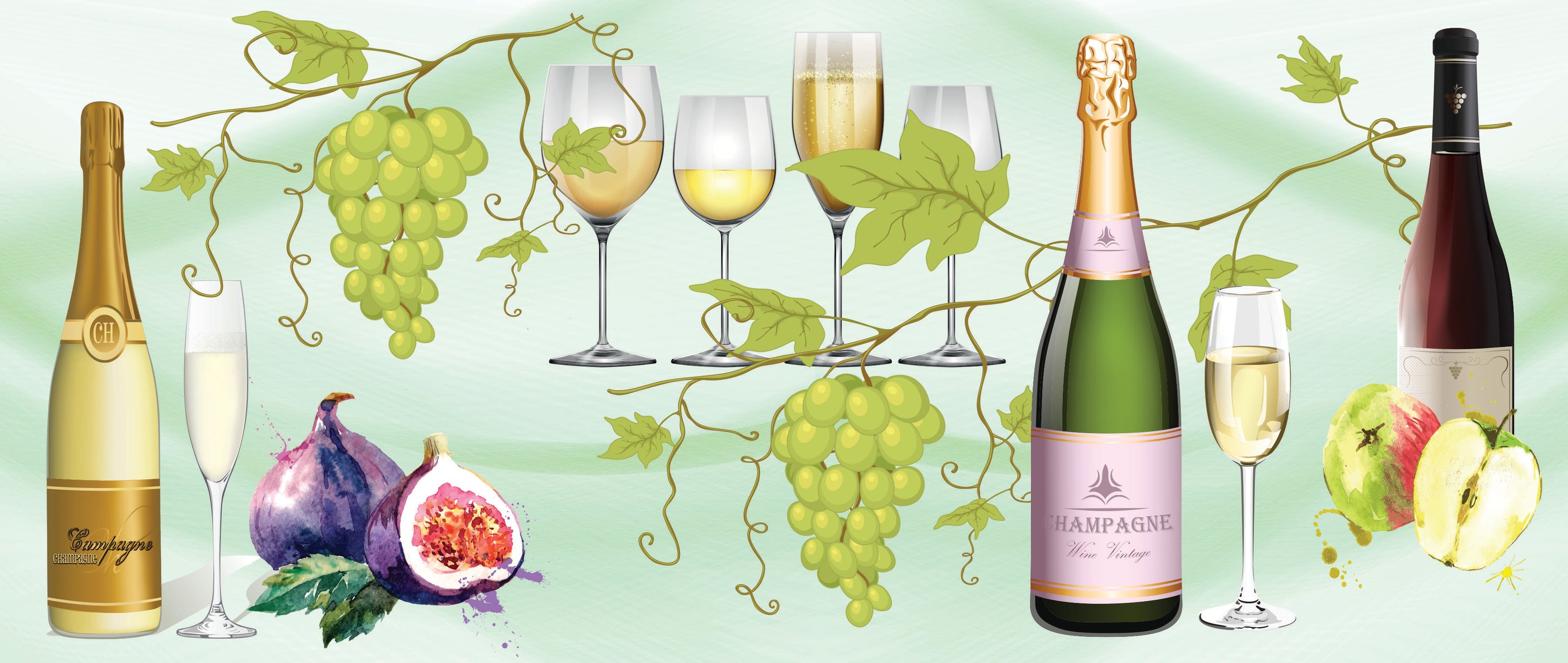 GP1900311 Champagne and Grapes Premium Peel and Stick Wallpaper Border 10