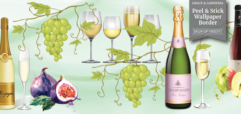GP1900311 Champagne and Grapes Peel and Stick Wallpaper Border 10