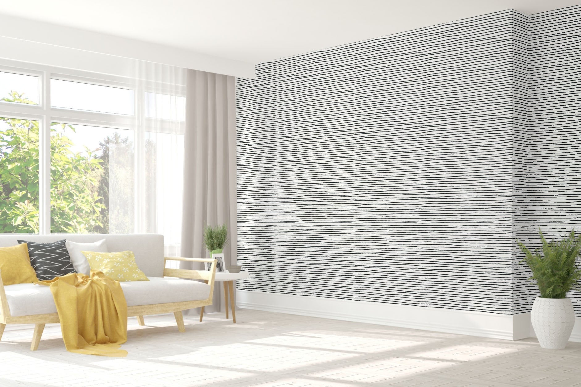 GP190031 Grace & Gardenia - Rough Paint Lines on White Premium Peel and Stick Wallpaper Panel 6' Ft High x 26