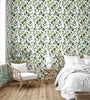 GP1900231 Curling Leaves Peel and Stick Wallpaper Roll 20.5 inch Wide x 18 ft. Long, Green/White