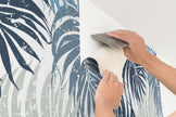 GP1900144 Large Blue Leaves on White Premium Peel and Stick Wallpaper Panel 6 Ft High x 26