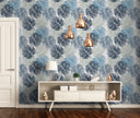 GP1900144 Large Blue Leaves on White Premium Peel and Stick Wallpaper Panel 6 Ft High x 26