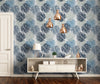 GP1900144 Large Blue Leaves on White Premium Peel and Stick Wallpaper Panel 6 Ft High x 26