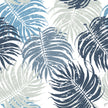 GP1900144 Large Blue Leaves on White Premium Peel and Stick Wallpaper Panel 6 Ft High x 26