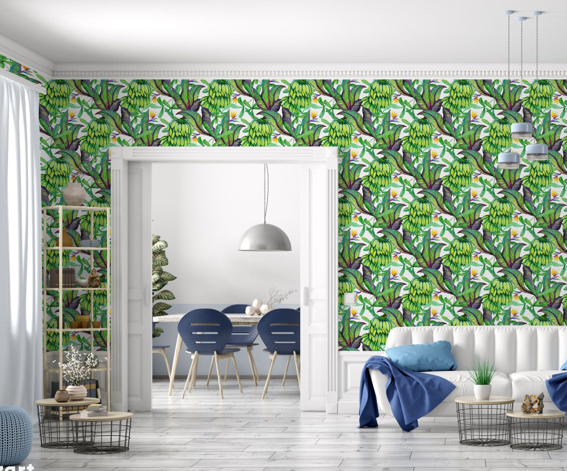 GP1900341 Banana Leaves Premium Peel and Stick Wallpaper Panel 6 Ft High x 26