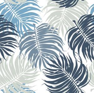 GP1900143 Solid Large Blue Leaves on White Premium Peel and Stick Wallpaper Panel 6 Ft High x 26