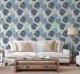 GP1900143 Solid Large Blue Leaves on White Premium Peel and Stick Wallpaper Panel 6 Ft High x 26