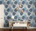 GP1900143 Solid Large Blue Leaves on White Premium Peel and Stick Wallpaper Panel 6 Ft High x 26