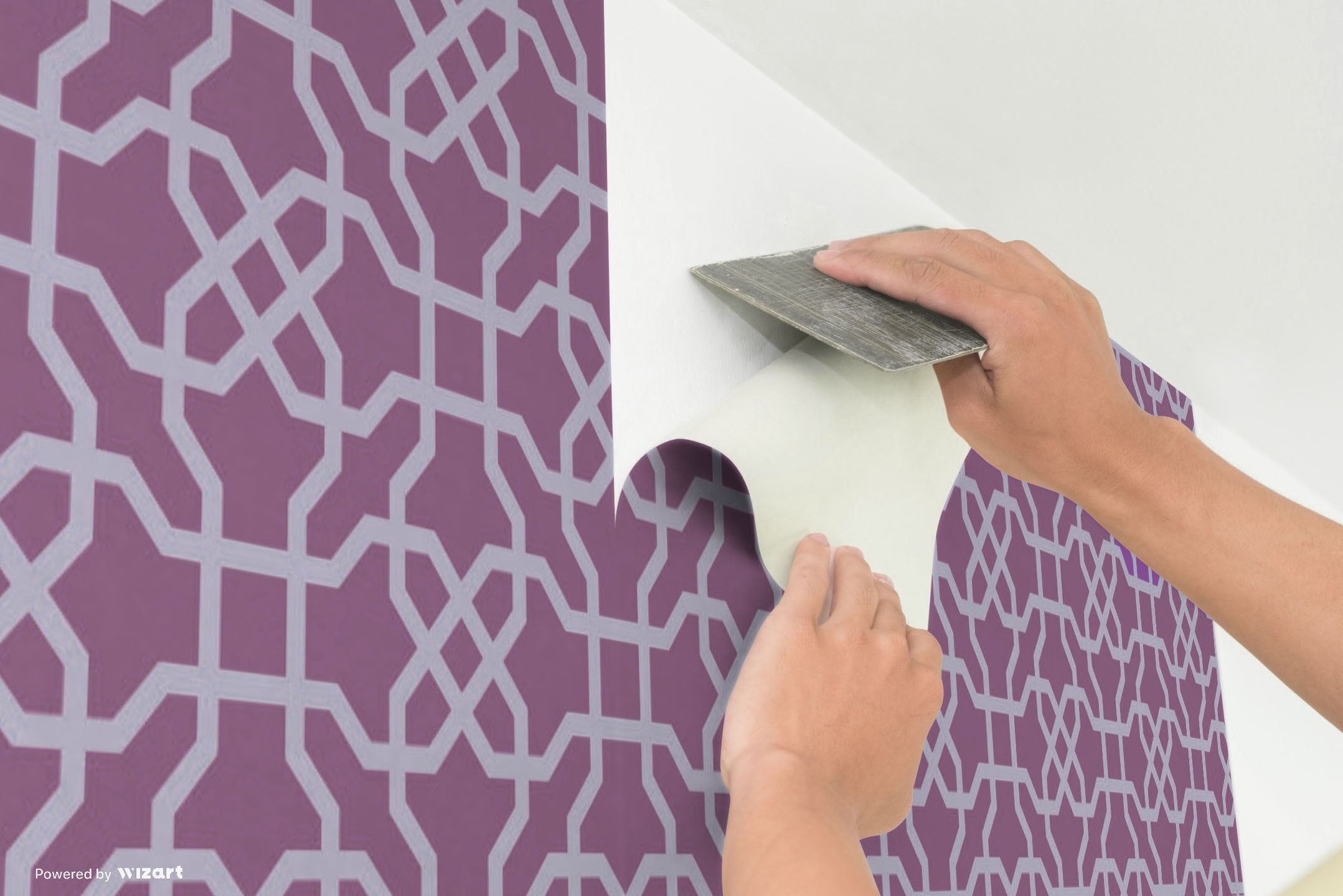 GP190051 Grace & Gardenia - Hexagon Pattern on Violet Premium Peel and Stick Wallpaper Panel 6 Ft High x 26