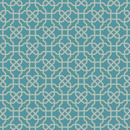GP190052 Grace & Gardenia Hexagon Pattern on Blue Premium Peel and Stick Wallpaper Panel 6 Ft High x 26
