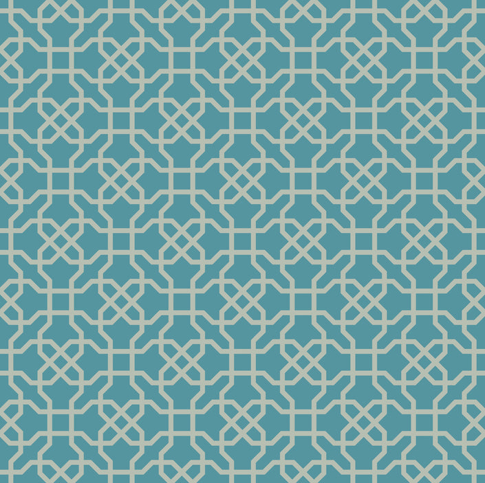 GP190052 Grace & Gardenia Hexagon Pattern on Blue Premium Peel and Stick Wallpaper Panel 6 Ft High x 26