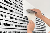 GP190091 Grace & Gardenia - Black and White Hand Painted Lines Premium Peel and Stick Wallpaper Panel 6 Ft High x 26