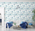 GP3011P6 Grace & Gardenia Peel and Stick Premium Wallpaper Panel 9 Ft High 26 in wide Watercolor Floral Butterfly Blue Green Luxury PVC-free self-adhesive Paper with slightly textured matte finish