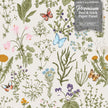 GP5031 Grace & Gardenia  Wildflowers and Butterflies Premium Textured Paper Peel and Stick Wallpaper Panel SAMPLE Cream / Green / Blue / Pink